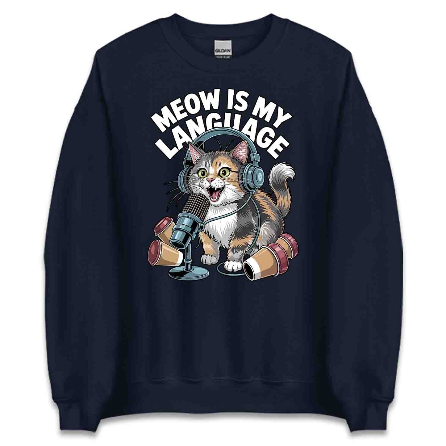 Meow Is My Language T-Shirt, DJ Cat Sweatshirt, Headphones Hoodie for Cat & Meme Lovers | PRODUCT CODE: MWQEKJIDS