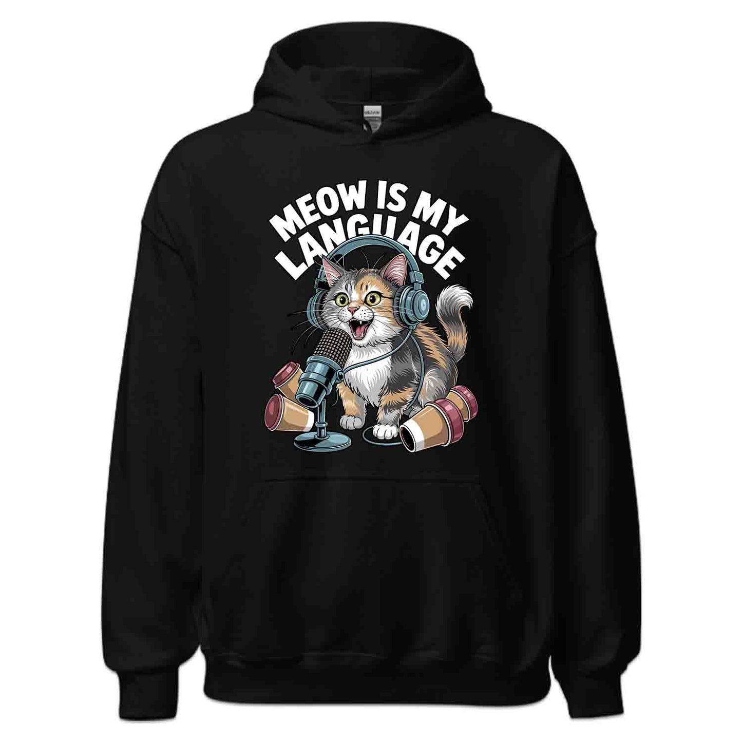 Meow Is My Language T-Shirt, DJ Cat Sweatshirt, Headphones Hoodie for Cat & Meme Lovers | PRODUCT CODE: MWQEKJIDS