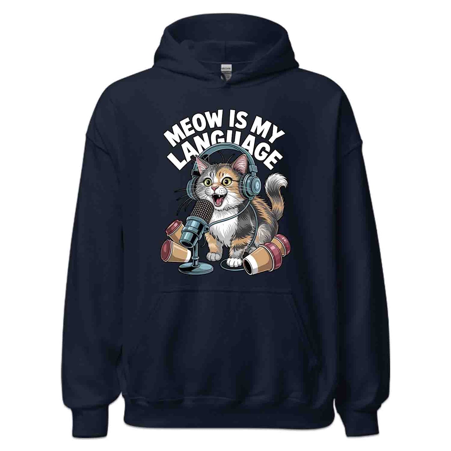 Meow Is My Language T-Shirt, DJ Cat Sweatshirt, Headphones Hoodie for Cat & Meme Lovers | PRODUCT CODE: MWQEKJIDS