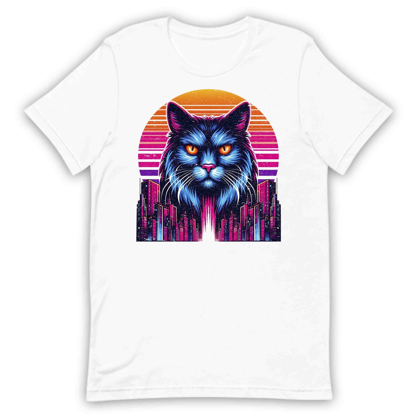 Neon Cyberpunk Cat Futuristic Feline Intense Glow Eyes & Cityscape | PRODUCT CODE: NECBYRATFUS