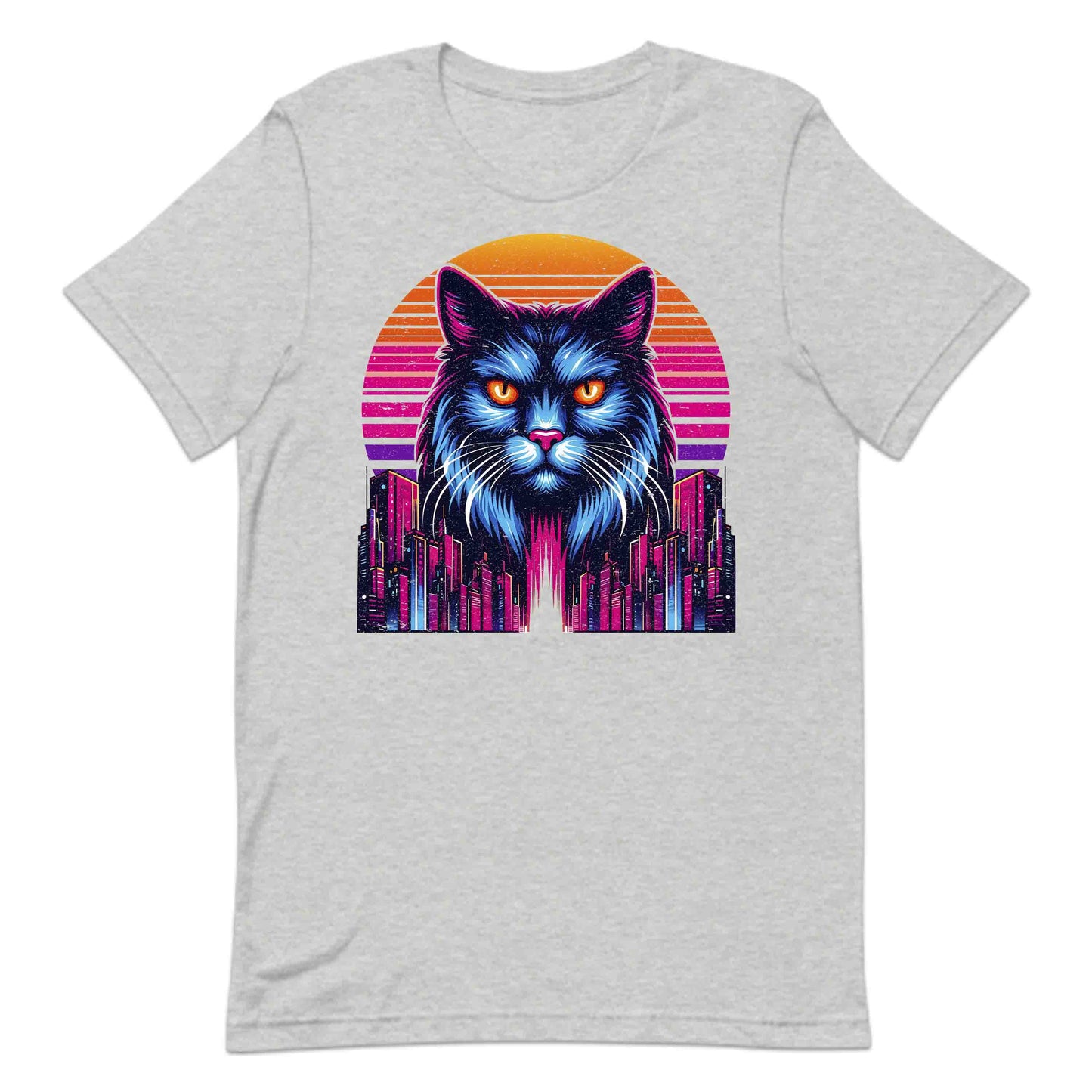 Neon Cyberpunk Cat Futuristic Feline Intense Glow Eyes & Cityscape | PRODUCT CODE: NECBYRATFUS