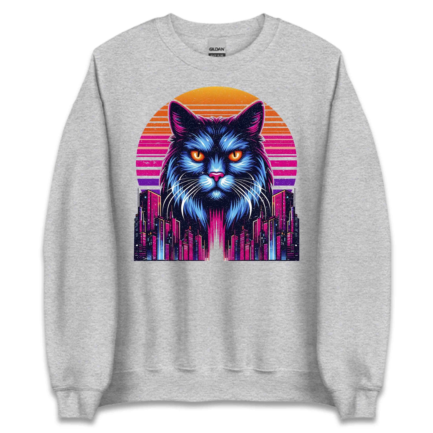 Neon Cyberpunk Cat Futuristic Feline Intense Glow Eyes & Cityscape | PRODUCT CODE: NECBYRATFUS