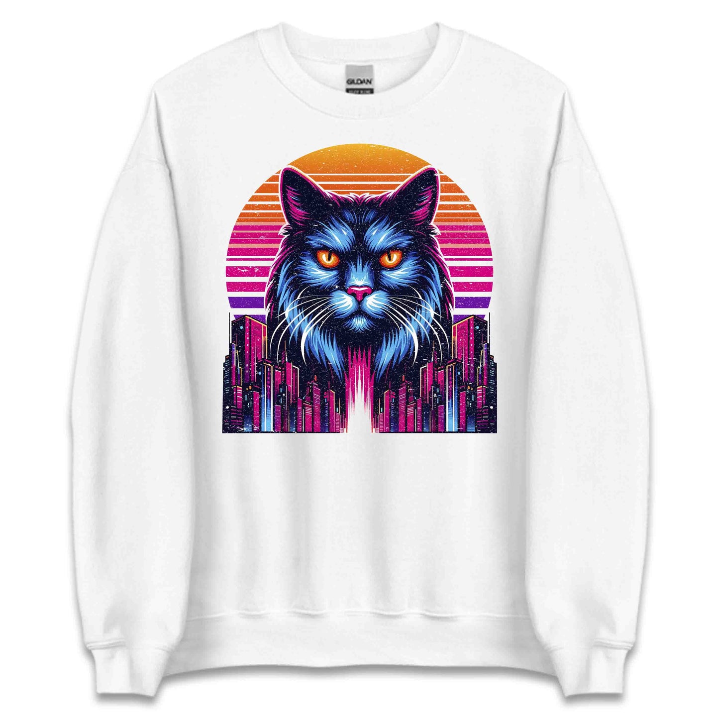 Neon Cyberpunk Cat Futuristic Feline Intense Glow Eyes & Cityscape | PRODUCT CODE: NECBYRATFUS