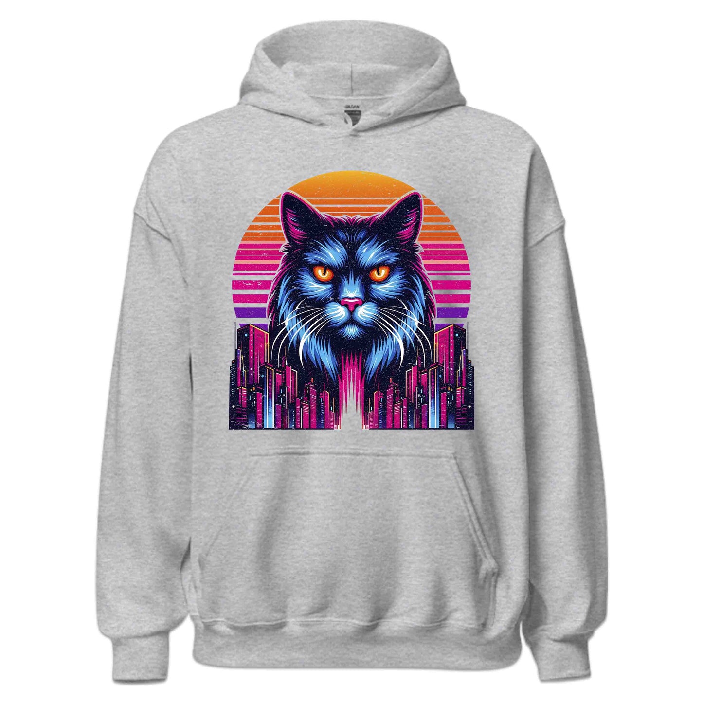 Neon Cyberpunk Cat Futuristic Feline Intense Glow Eyes & Cityscape | PRODUCT CODE: NECBYRATFUS
