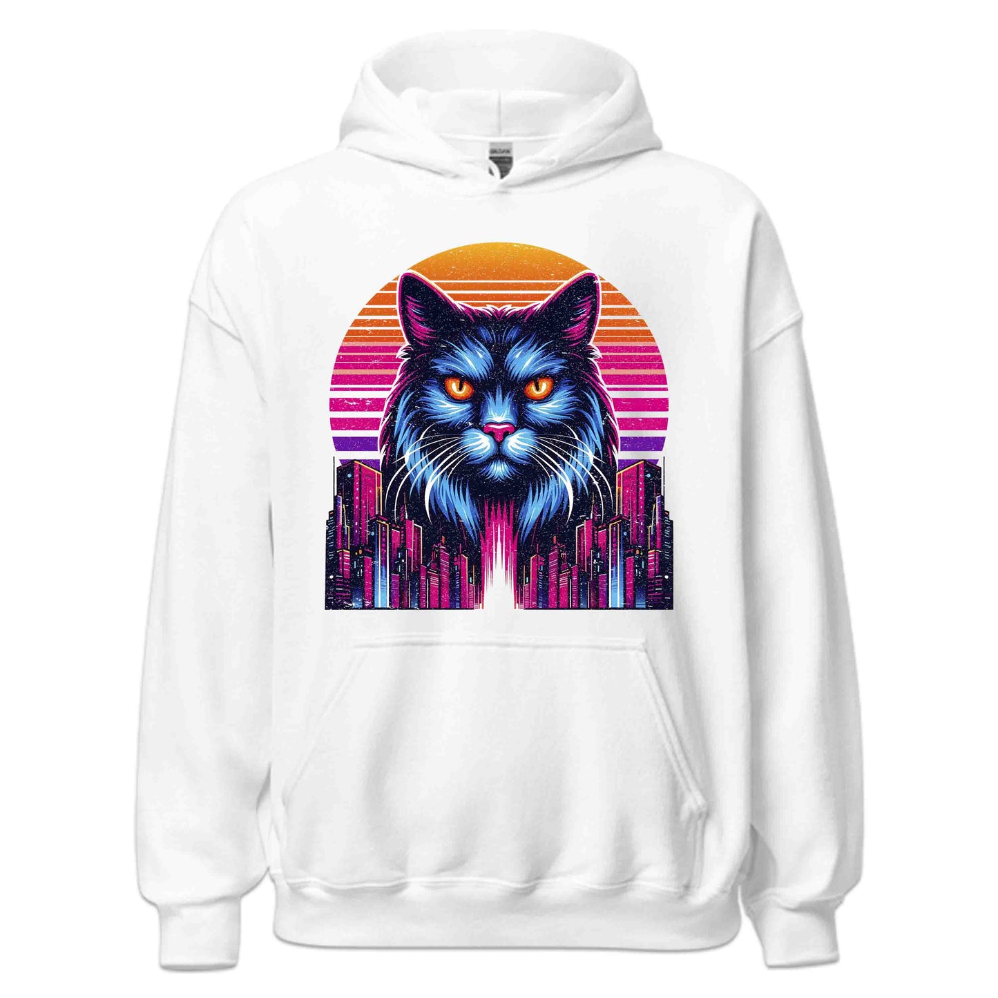 Neon Cyberpunk Cat Futuristic Feline Intense Glow Eyes & Cityscape | PRODUCT CODE: NECBYRATFUS
