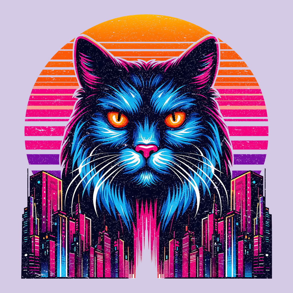 Neon Cyberpunk Cat Futuristic Feline Intense Glow Eyes & Cityscape | PRODUCT CODE: NECBYRATFUS