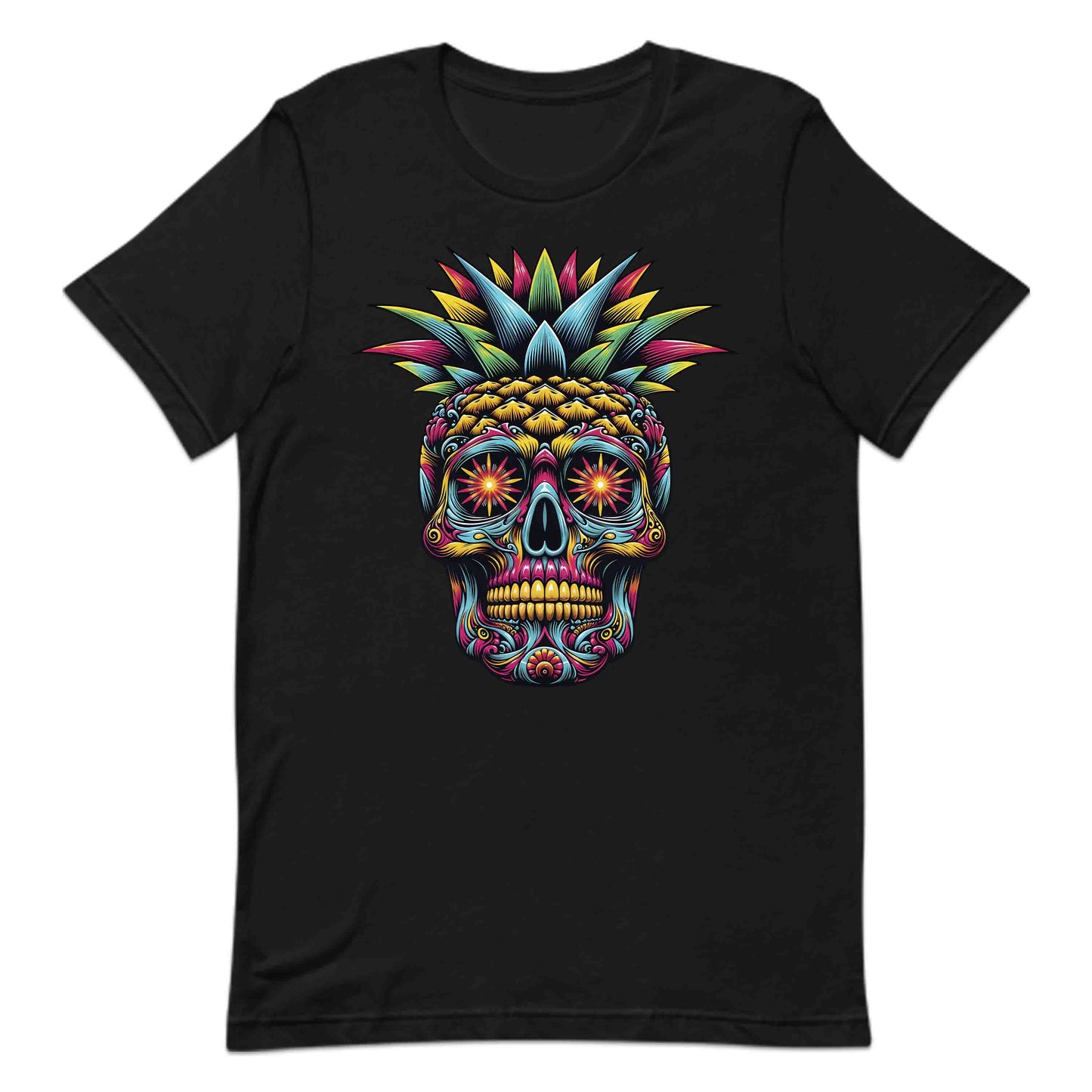 Neon Sugar Skull Pineapple Psychedelic Day of the Dead Colorful Festival Aesthetic | PRODUCT CODE: NOSGURLPNEYD