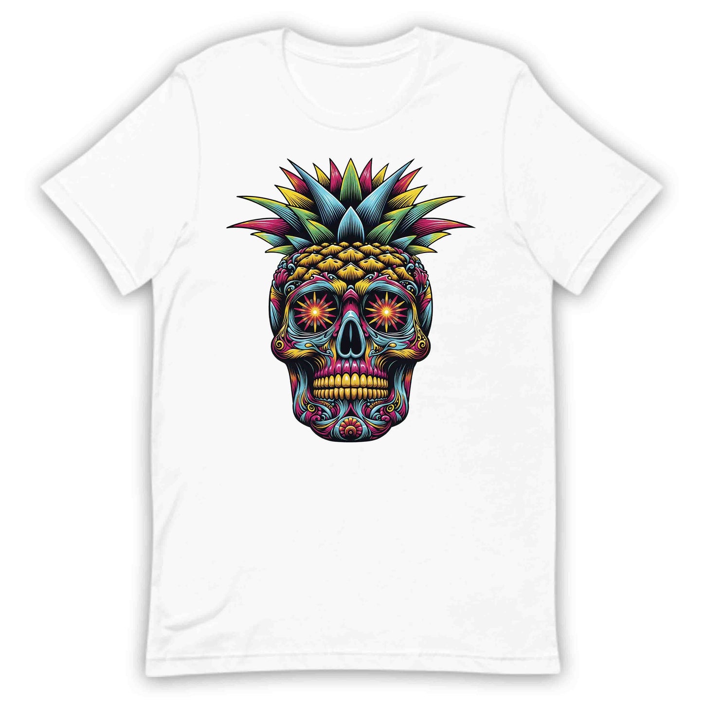 Neon Sugar Skull Pineapple Psychedelic Day of the Dead Colorful Festival Aesthetic | PRODUCT CODE: NOSGURLPNEYD