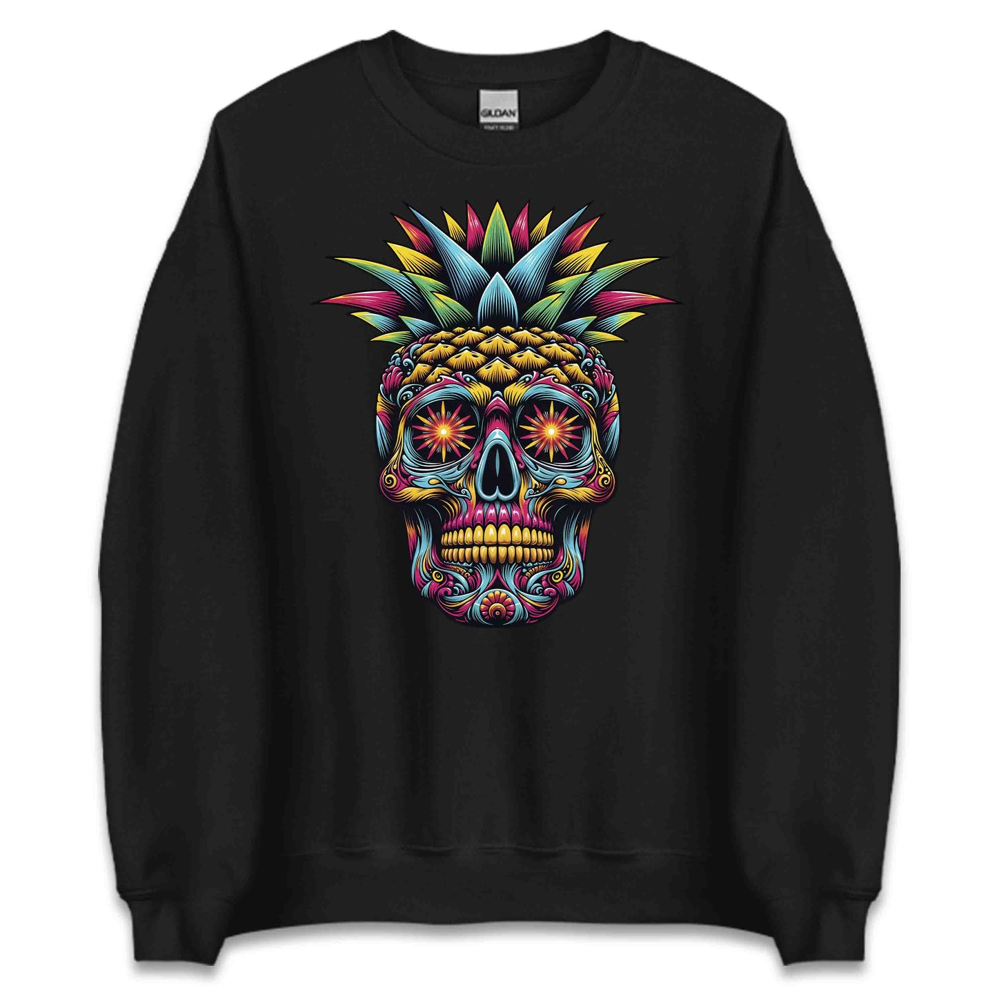 Neon Sugar Skull Pineapple Psychedelic Day of the Dead Colorful Festival Aesthetic | PRODUCT CODE: NOSGURLPNEYD