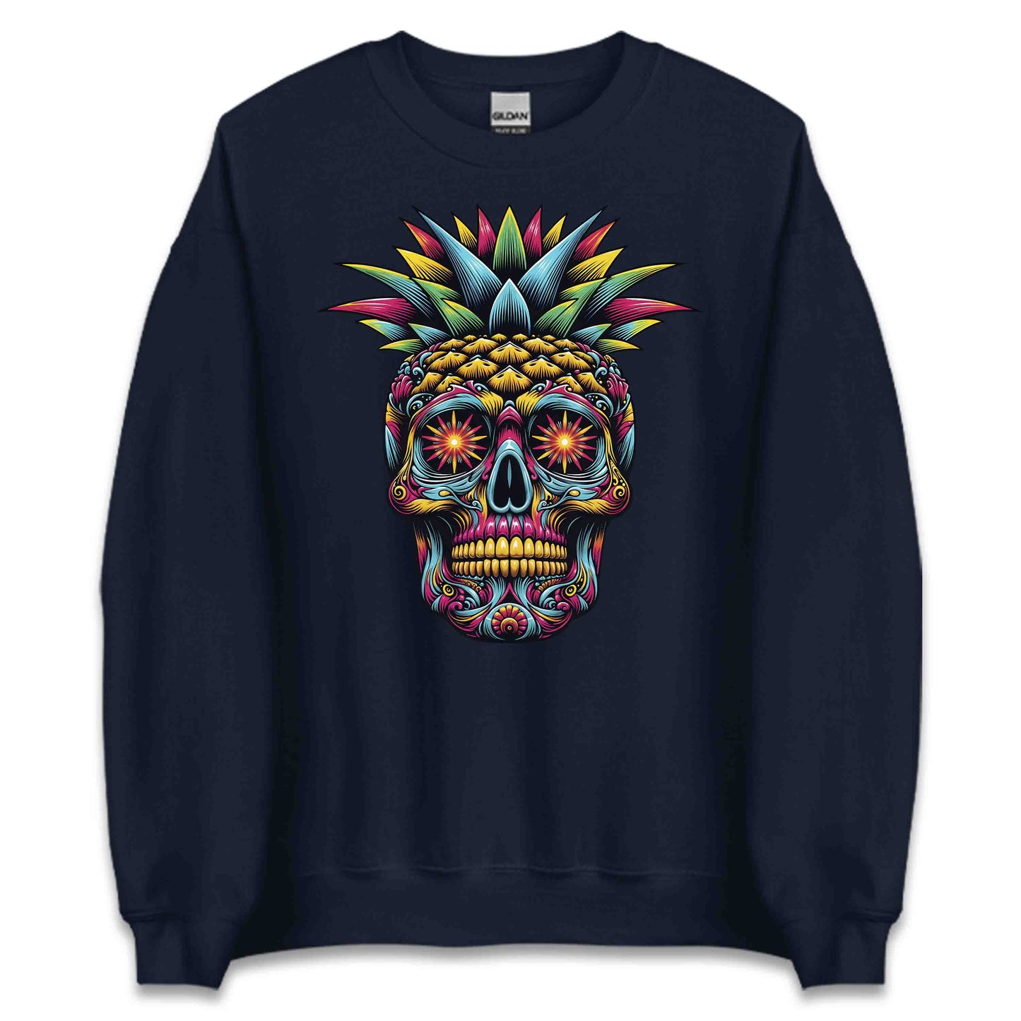 Neon Sugar Skull Pineapple Psychedelic Day of the Dead Colorful Festival Aesthetic | PRODUCT CODE: NOSGURLPNEYD