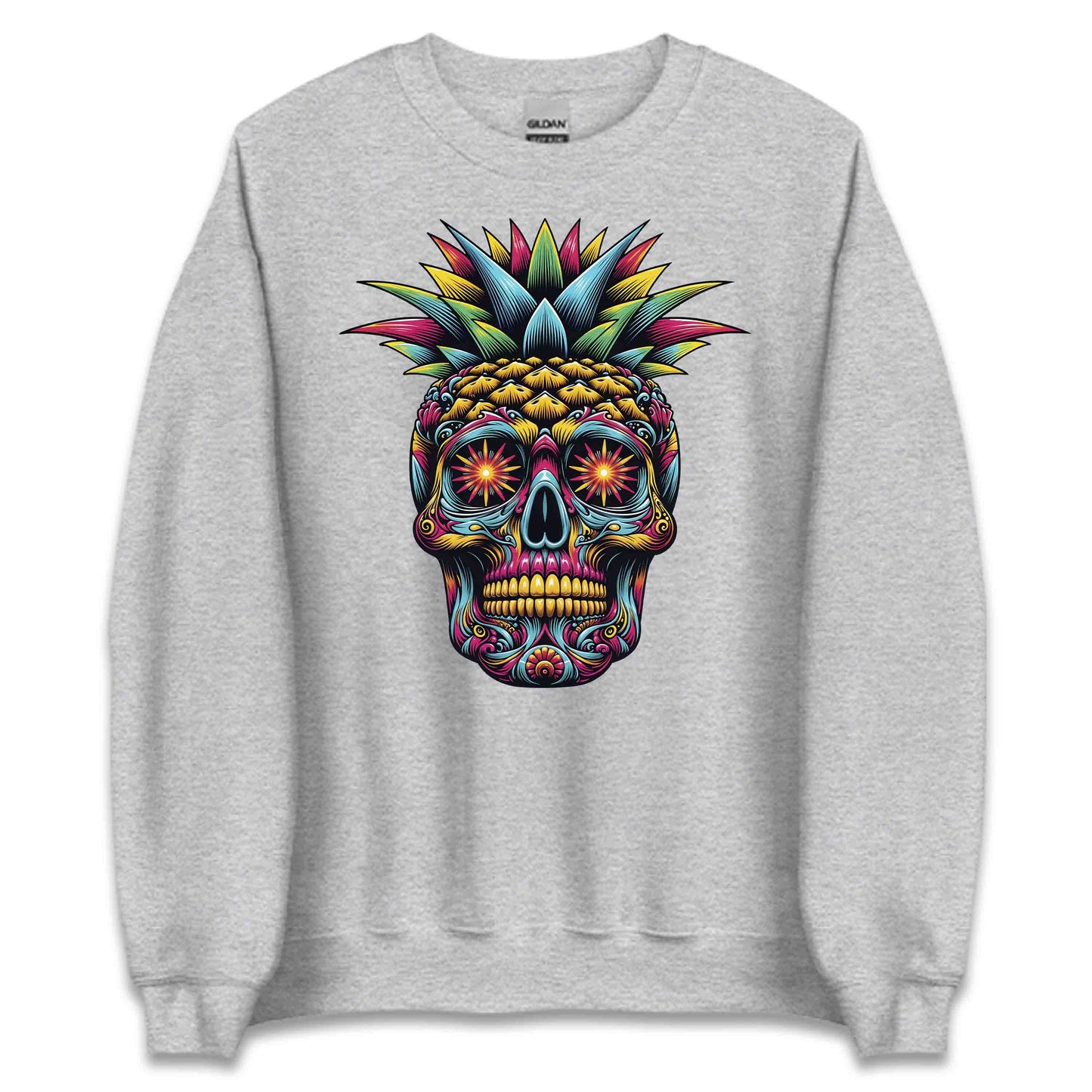 Neon Sugar Skull Pineapple Psychedelic Day of the Dead Colorful Festival Aesthetic | PRODUCT CODE: NOSGURLPNEYD