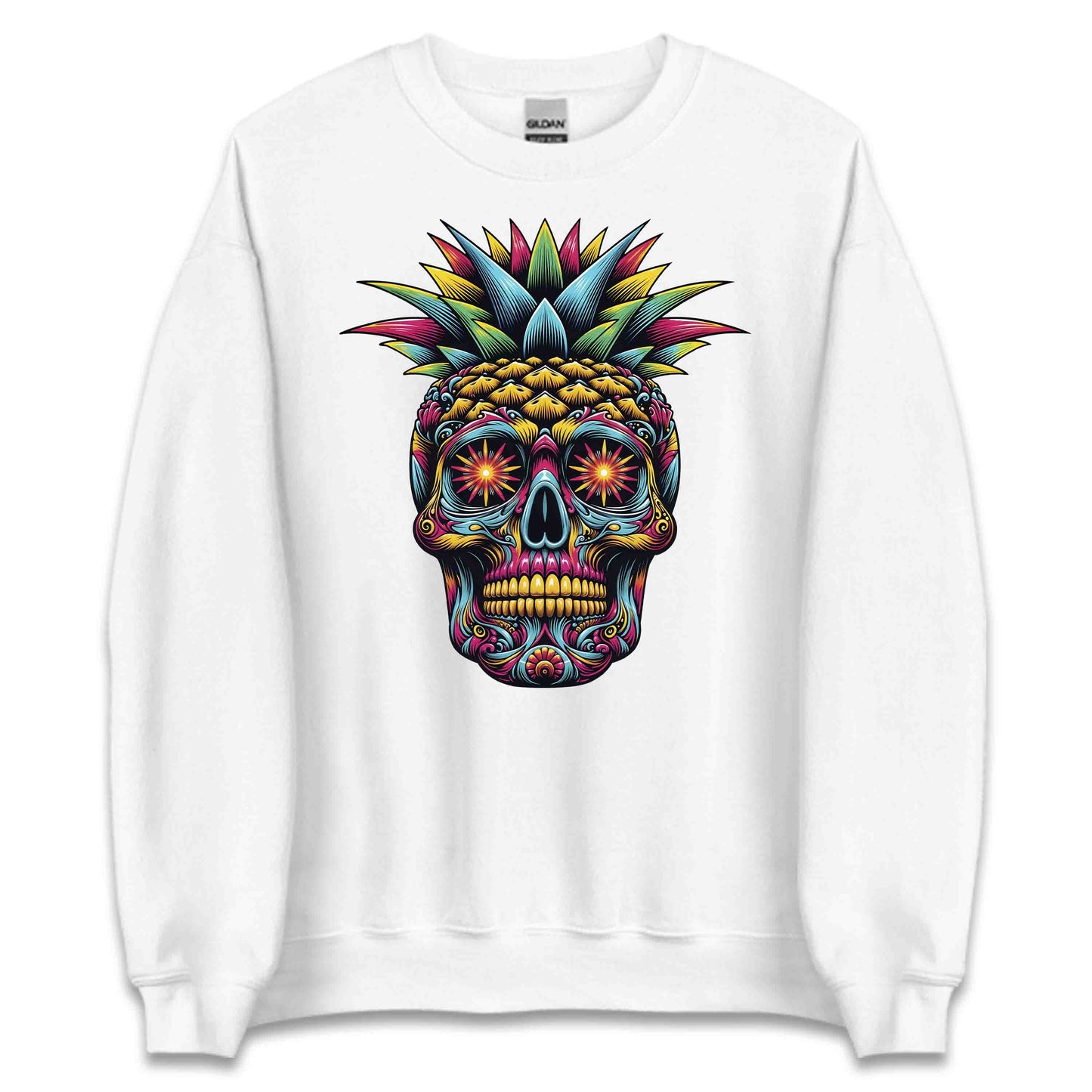 Neon Sugar Skull Pineapple Psychedelic Day of the Dead Colorful Festival Aesthetic | PRODUCT CODE: NOSGURLPNEYD