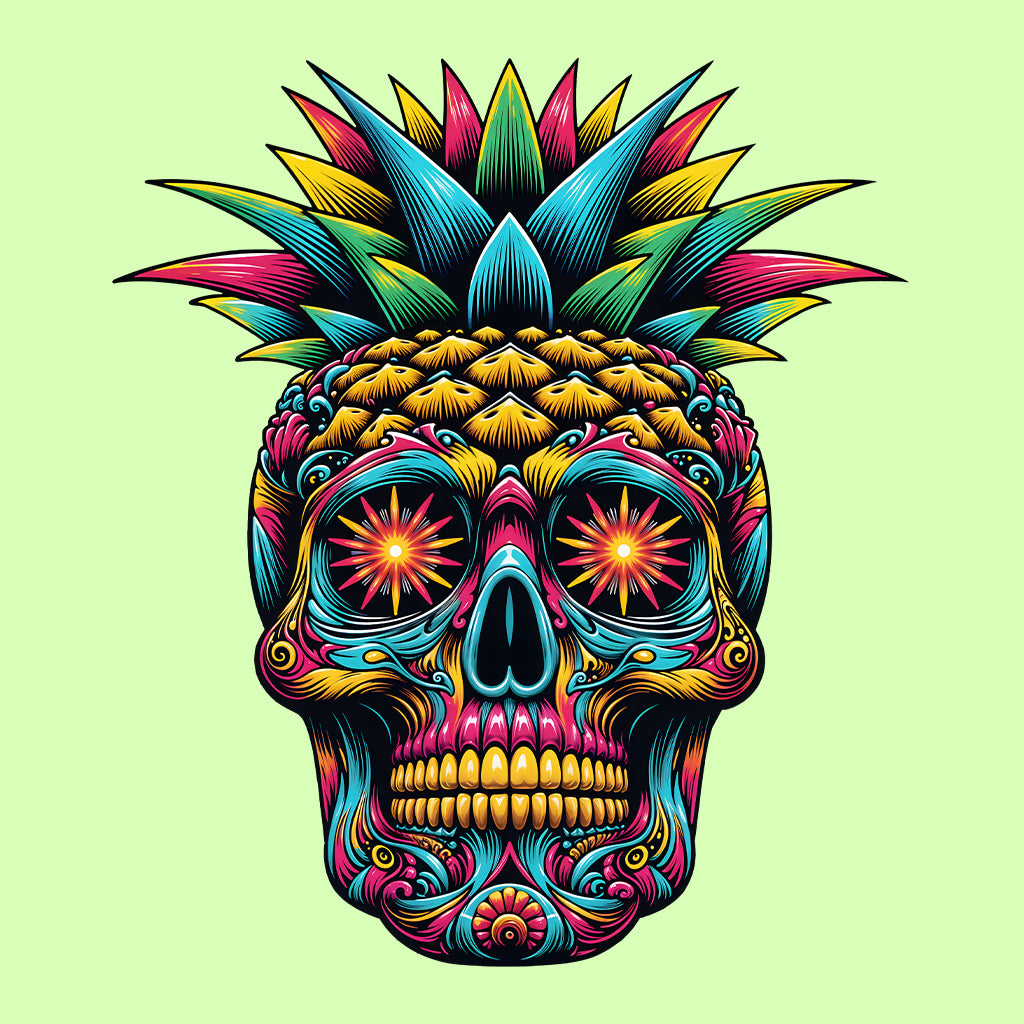 Neon Sugar Skull Pineapple Psychedelic Day of the Dead Colorful Festival Aesthetic | PRODUCT CODE: NOSGURLPNEYD