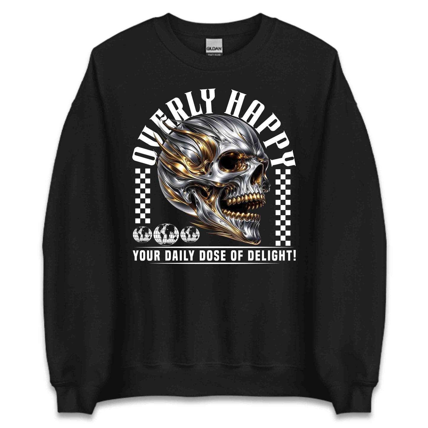 Overly Happy Skull Stunning Chrome & Gold Skull | PRODUCT CODE: OVRHPYSKLUCHM