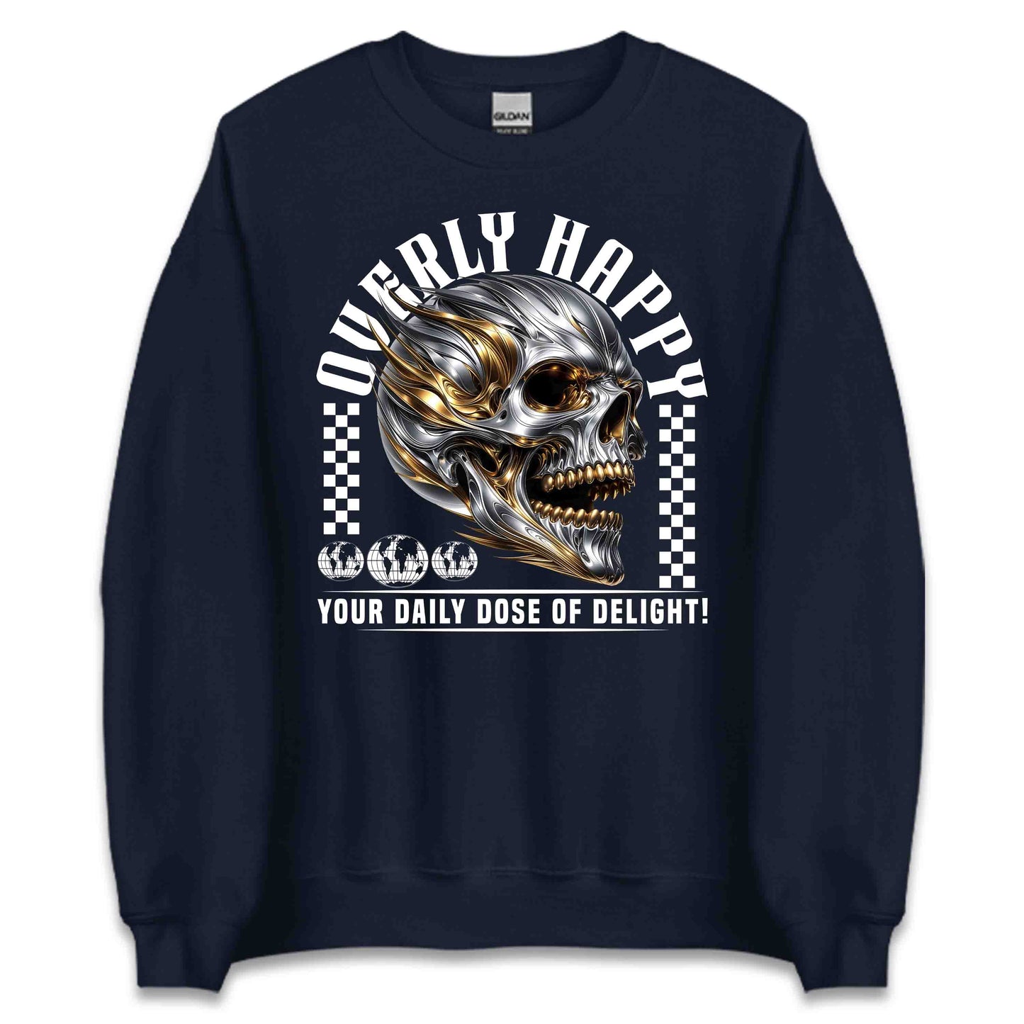 Overly Happy Skull Stunning Chrome & Gold Skull | PRODUCT CODE: OVRHPYSKLUCHM