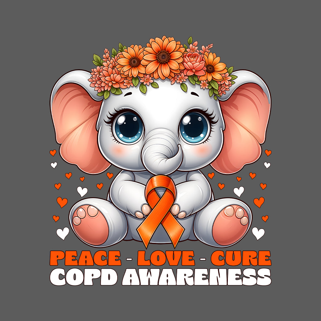 COPD Awareness Peace Love Cure Floral Elephant Lung Health Support | PRODUCT CODE: PCLVCRFLEP
