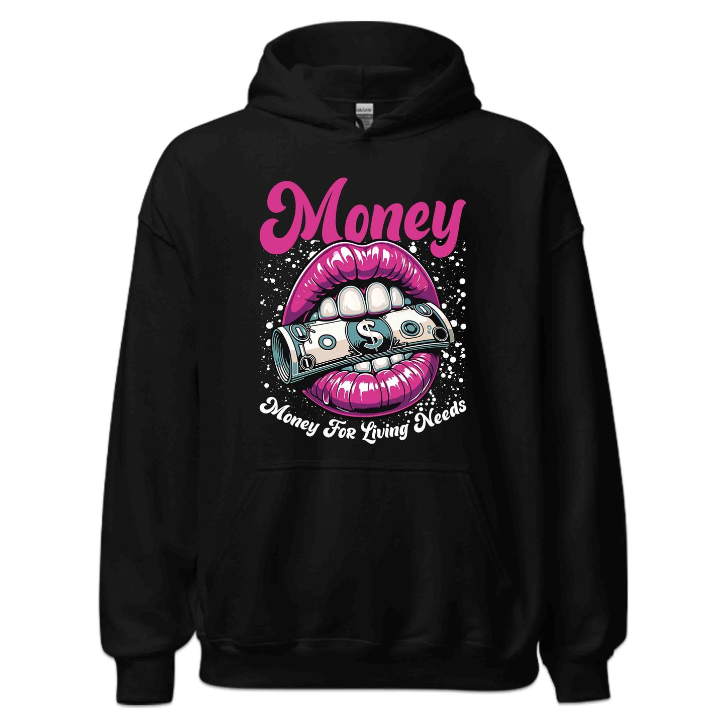 Pink Lips Biting Dollar Bill Money for Living Needs Slogan | PRODUCT CODE: PKNLPSBTNFDB