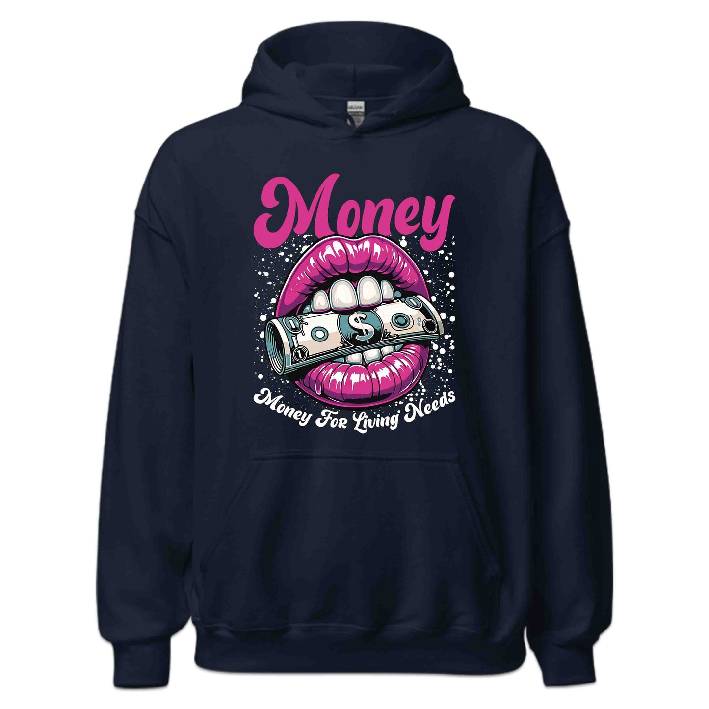 Pink Lips Biting Dollar Bill Money for Living Needs Slogan | PRODUCT CODE: PKNLPSBTNFDB