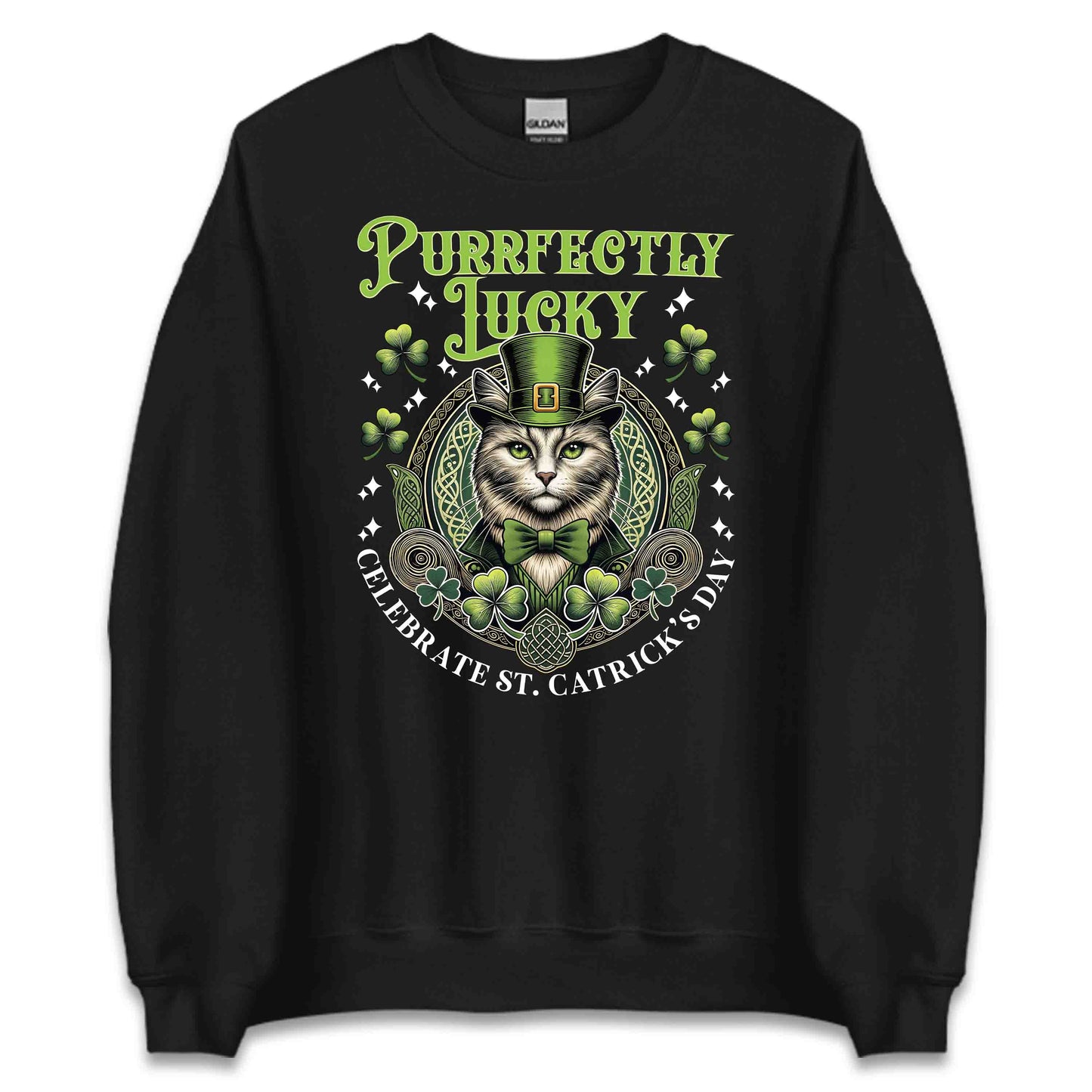 Purrfectly Lucky Cat St Patrick’s Day Green Cat with Shamrocks | PRODUCT CODE: PRFTCYKYVAUNCA