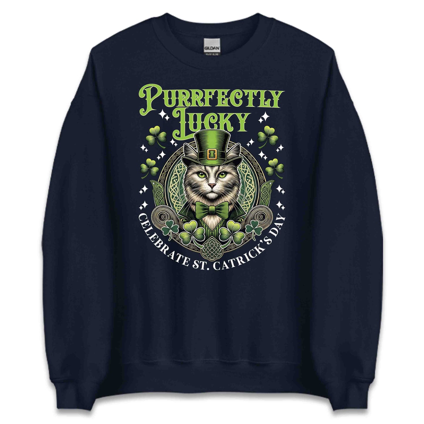 Purrfectly Lucky Cat St Patrick’s Day Green Cat with Shamrocks | PRODUCT CODE: PRFTCYKYVAUNCA