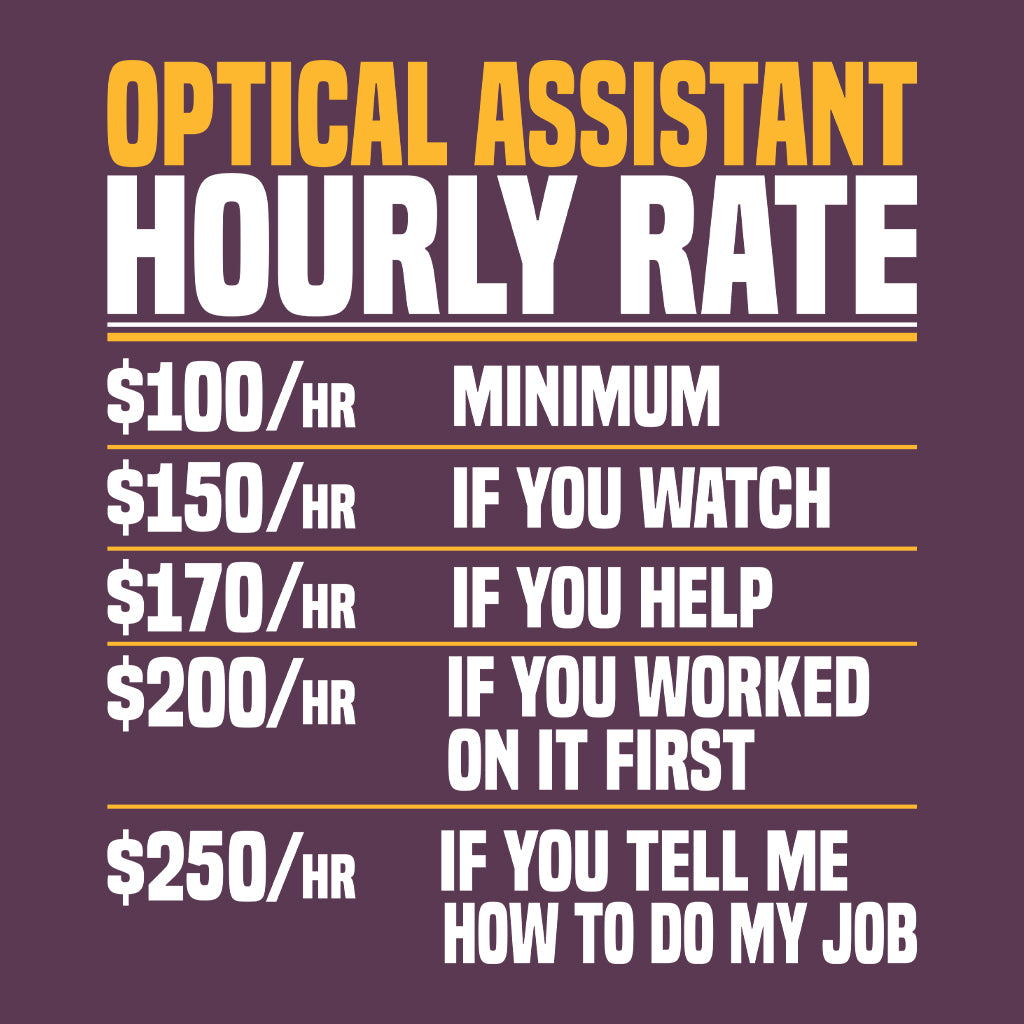 Optical Assistant Hourly Rate Optometrist Work Rate Eye Care Humor | PRODUCT CODE: PTCASNTHRULAE