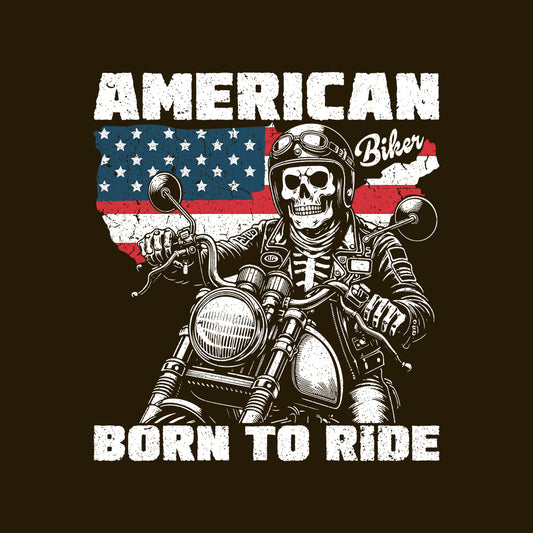 Patriotic American Biker Born to Ride Vintage Skull Rider on Motorcycle USA Flag | PRODUCT CODE: PTRCAMNBKRSK