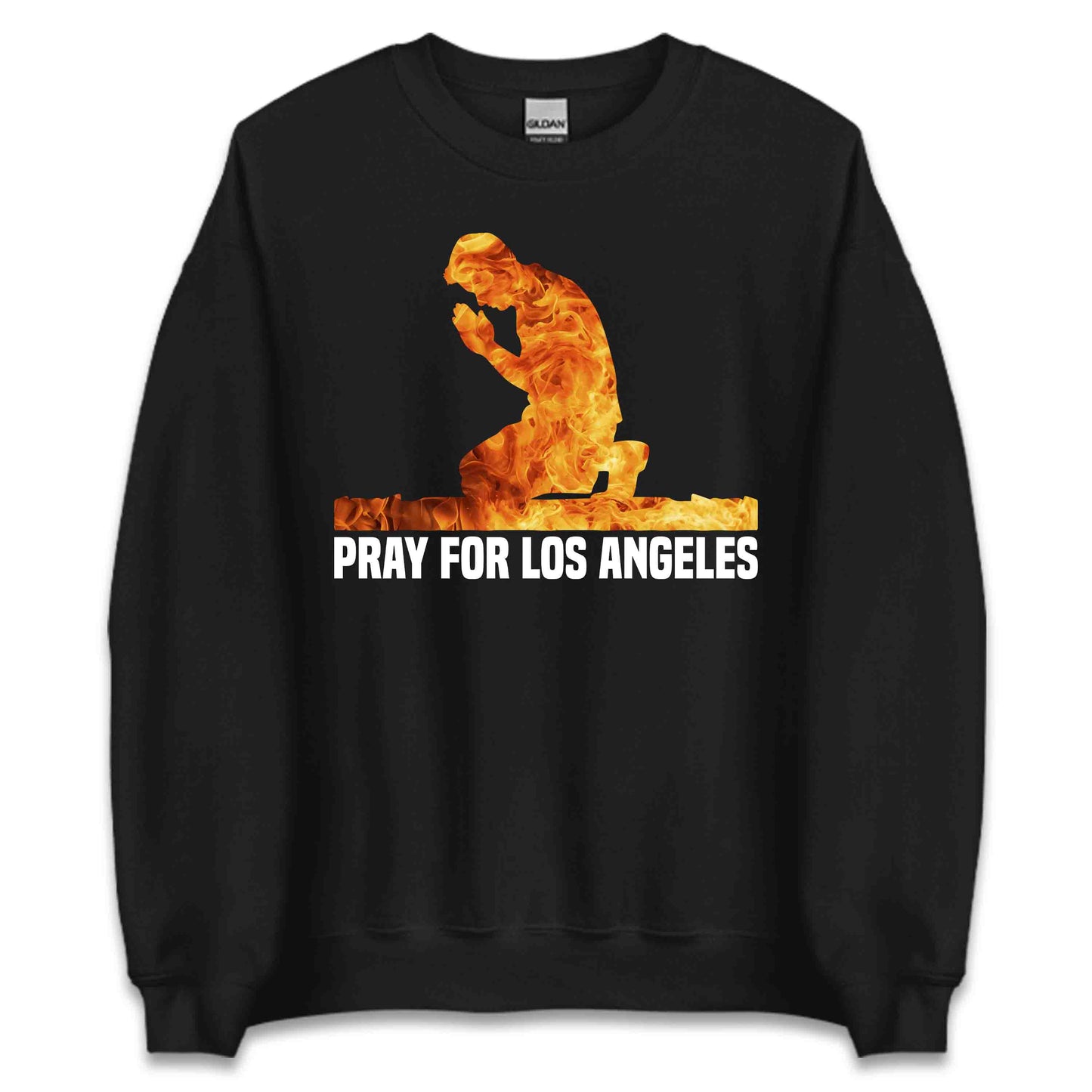 Pray for Los Angeles Flaming Kneeling Figure Pray For LA Fire Relief | PRODUCT CODE: PYRAFOLSNGLA