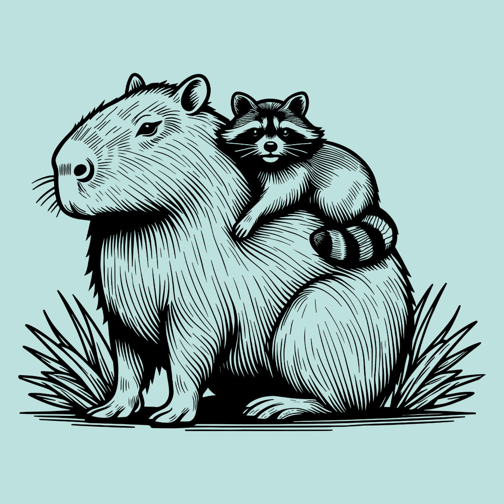 Raccoon Riding Capybara Wildlife | PRODUCT CODE: RCAONDCPB
