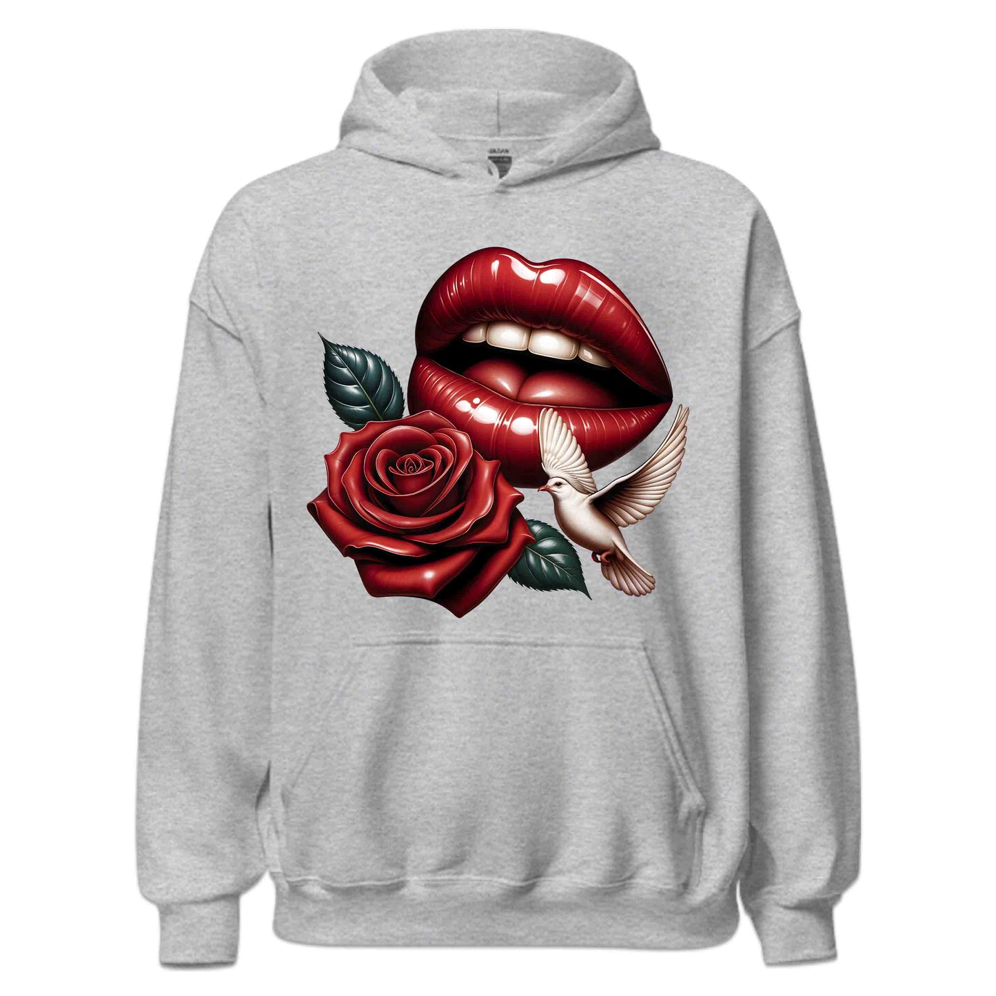 Red Lips and Rose Romantic Dove Elegant Aesthetic Fashion Chic Floral Art | PRODUCT CODE: RDELPSOMNTCAD