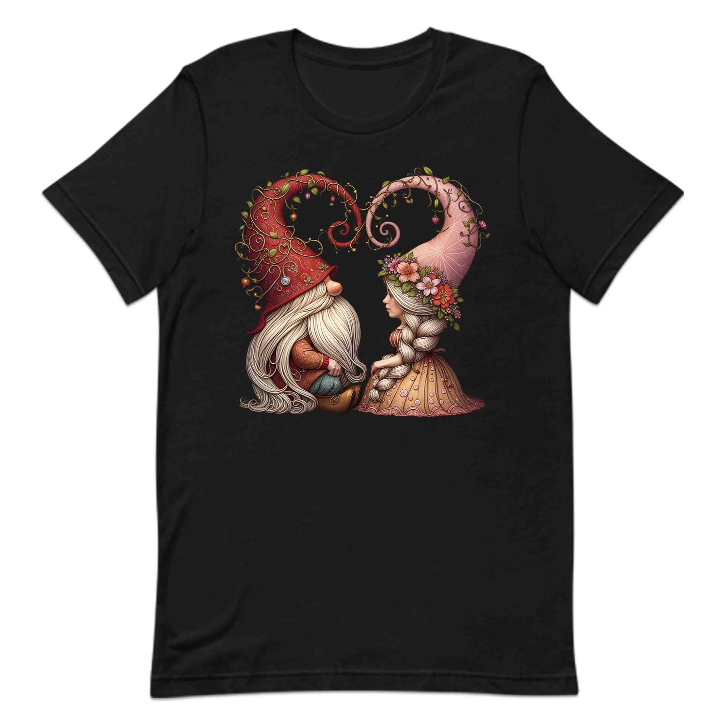 Romantic Gnome Couple Artistic Floral Hat & Rustic Love Scene | PRODUCT CODE: RMNTCGNMCPL