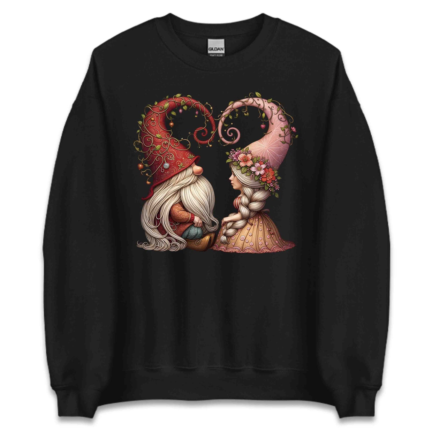 Romantic Gnome Couple Artistic Floral Hat & Rustic Love Scene | PRODUCT CODE: RMNTCGNMCPL