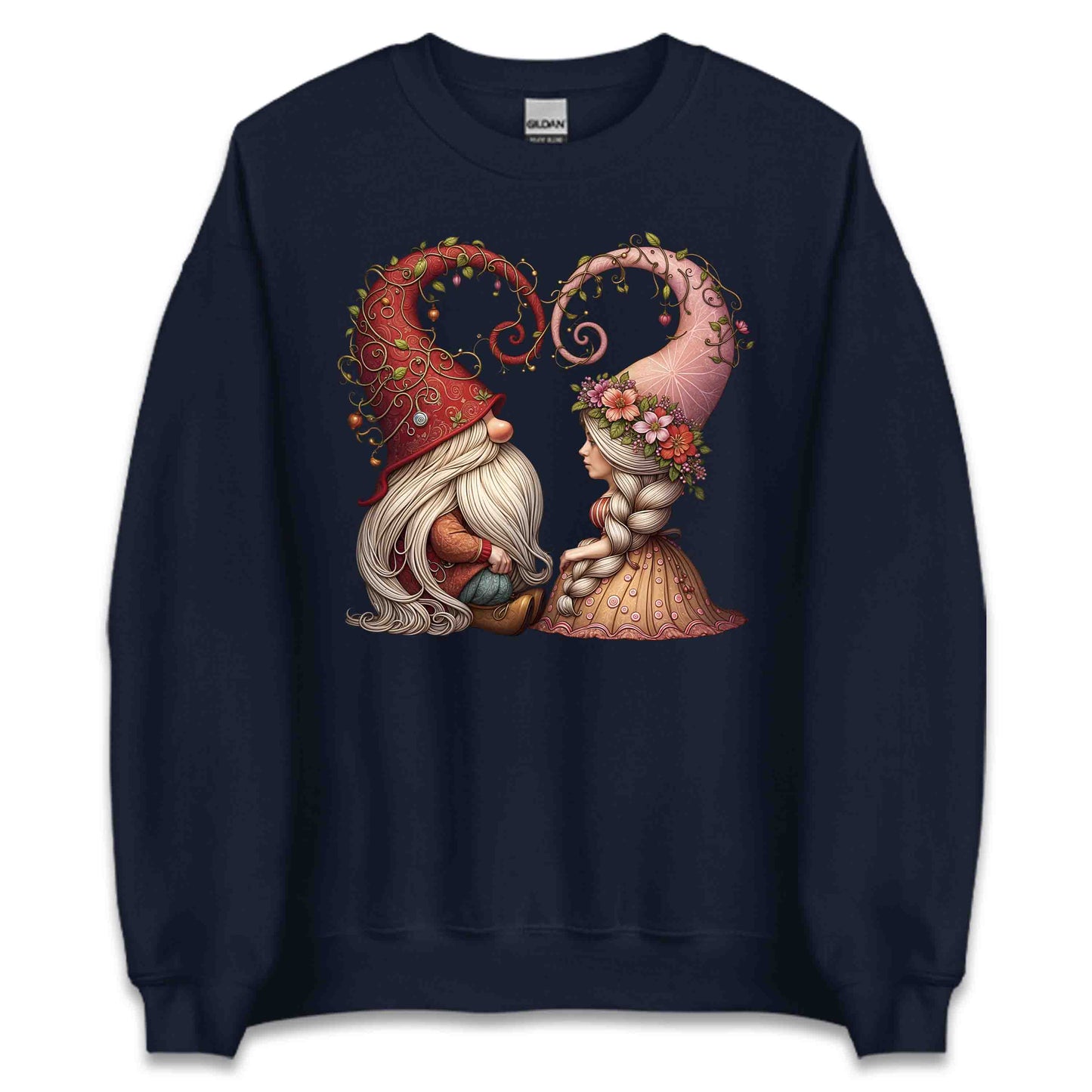 Romantic Gnome Couple Artistic Floral Hat & Rustic Love Scene | PRODUCT CODE: RMNTCGNMCPL