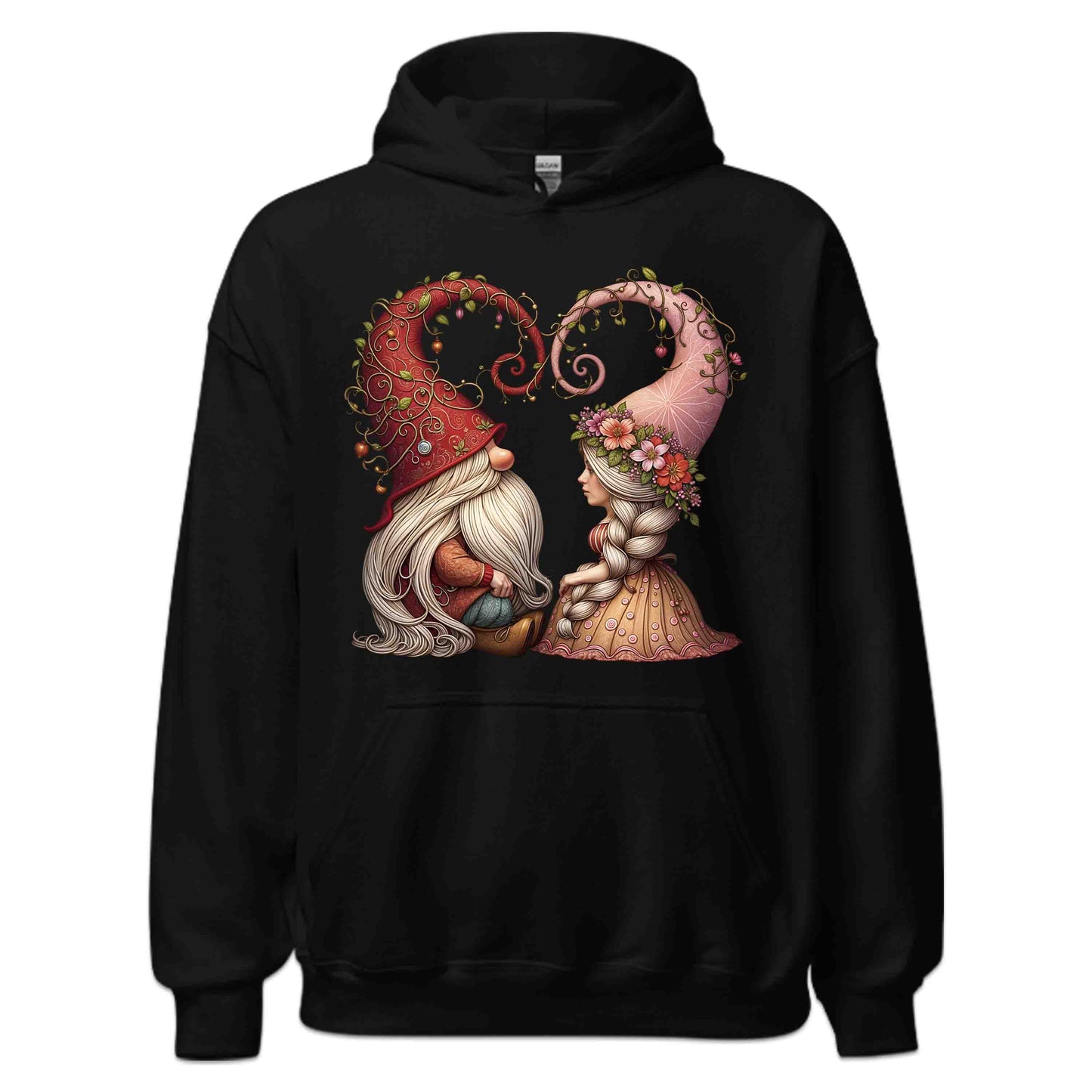 Romantic Gnome Couple Artistic Floral Hat & Rustic Love Scene | PRODUCT CODE: RMNTCGNMCPL