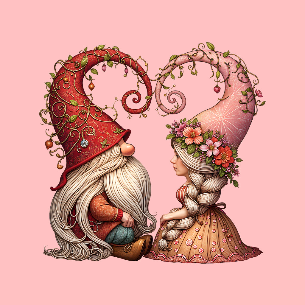 Romantic Gnome Couple Artistic Floral Hat & Rustic Love Scene | PRODUCT CODE: RMNTCGNMCPL