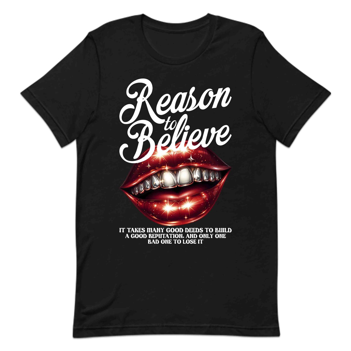 Reason to Believe Beautiful Red Lips with Shining Teeth Inspirational Quote | PRODUCT CODE: RSNOTBLEVPSH