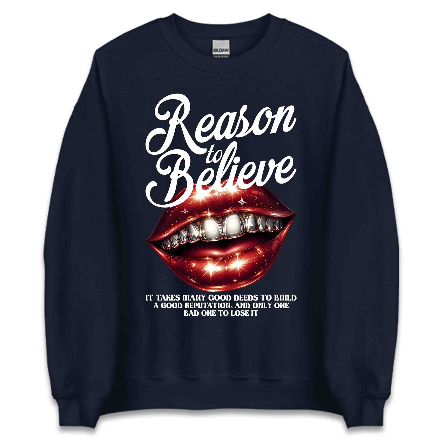 Reason to Believe Beautiful Red Lips with Shining Teeth Inspirational Quote | PRODUCT CODE: RSNOTBLEVPSH