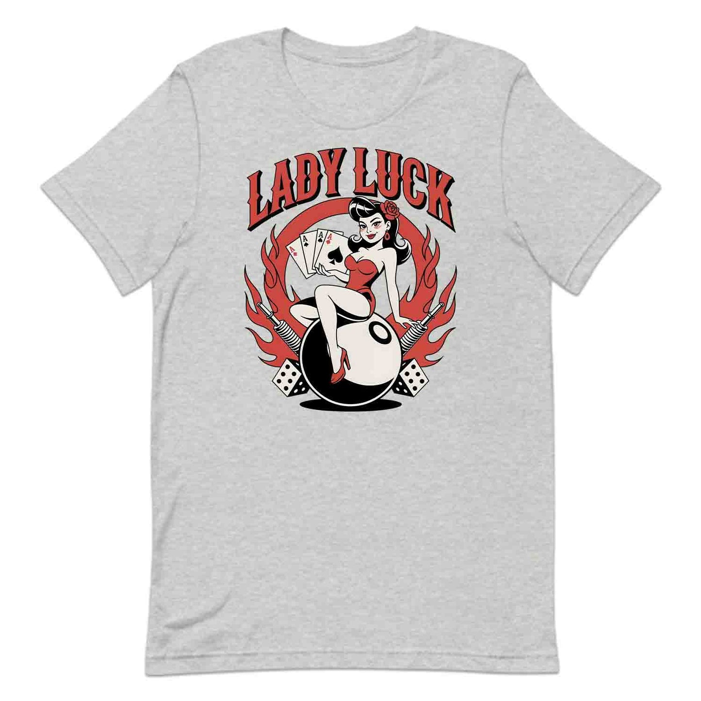Sexy Lady Luck Gambler T-Shirt, Pin-Up Cards & Flames Sweatshirt, Rockabilly Poker Night Casino Vibes Hoodie | PRODUCT CODE: SAXIJWEJKG