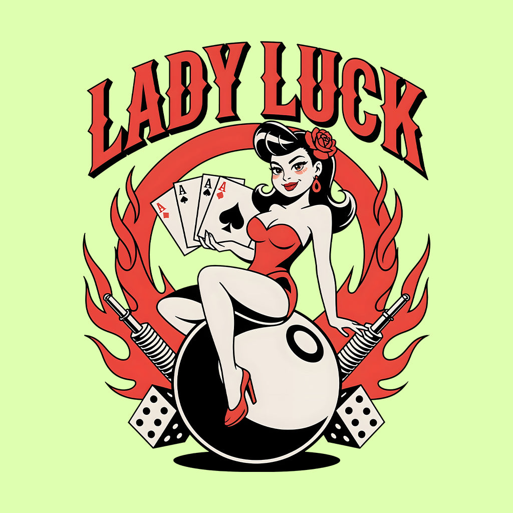 Sexy Lady Luck Gambler T-Shirt, Pin-Up Cards & Flames Sweatshirt, Rockabilly Poker Night Casino Vibes Hoodie | PRODUCT CODE: SAXIJWEJKG