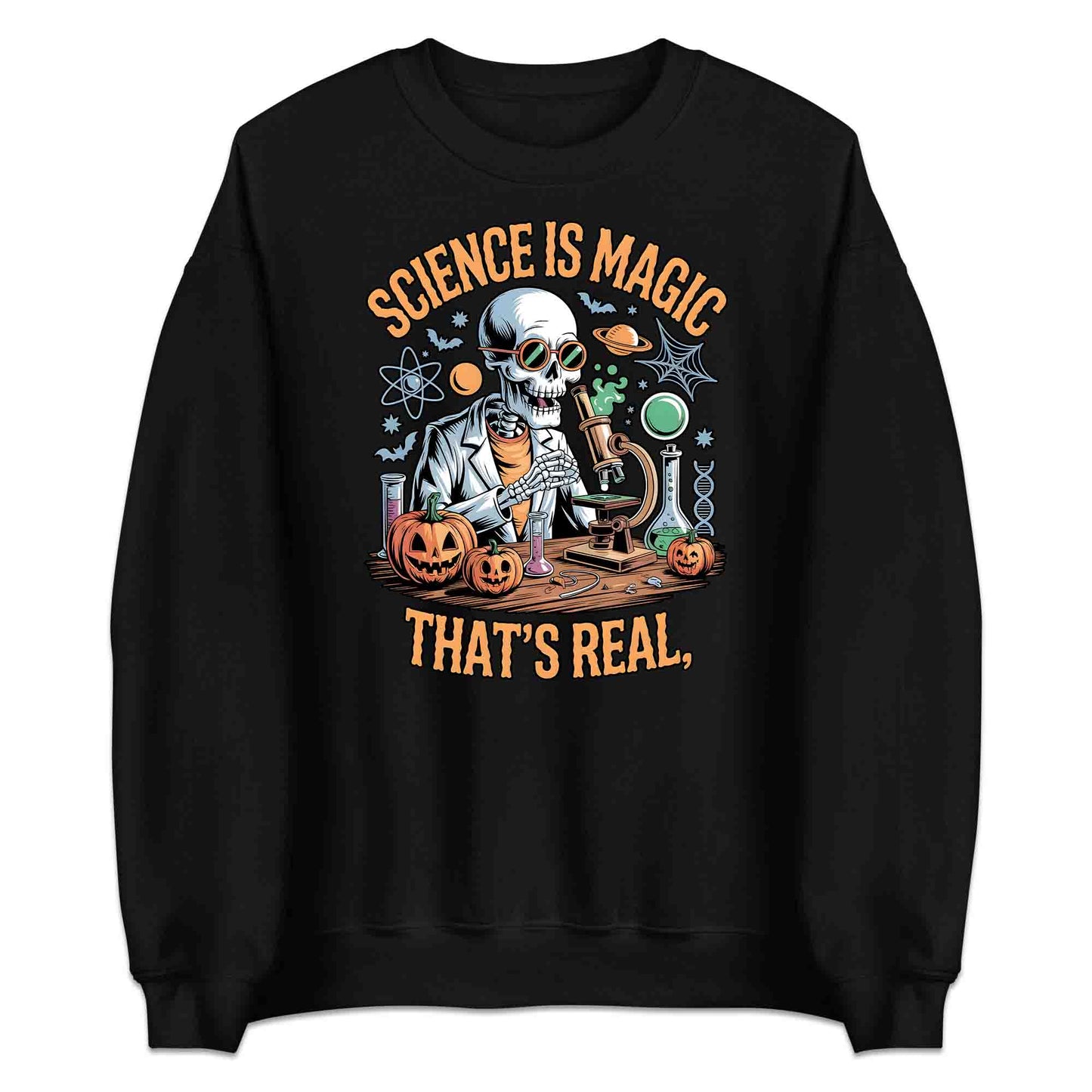 Science Is Magic T-Shirt, Skeleton Scientist Sweatshirt, Pumpkin Lab Hoodie | PRODUCT CODE: SCNMWERJG