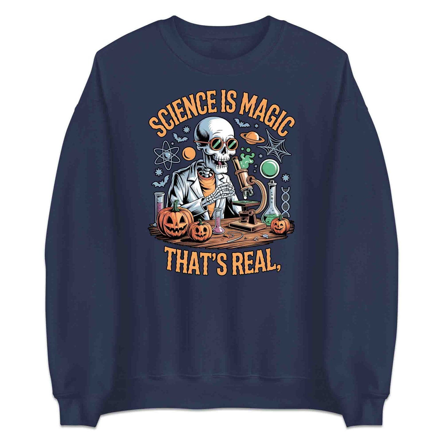 Science Is Magic T-Shirt, Skeleton Scientist Sweatshirt, Pumpkin Lab Hoodie | PRODUCT CODE: SCNMWERJG