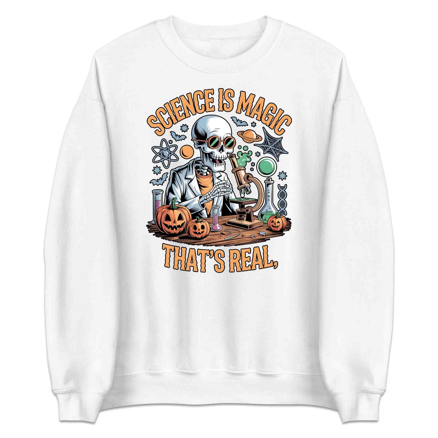 Science Is Magic T-Shirt, Skeleton Scientist Sweatshirt, Pumpkin Lab Hoodie | PRODUCT CODE: SCNMWERJG
