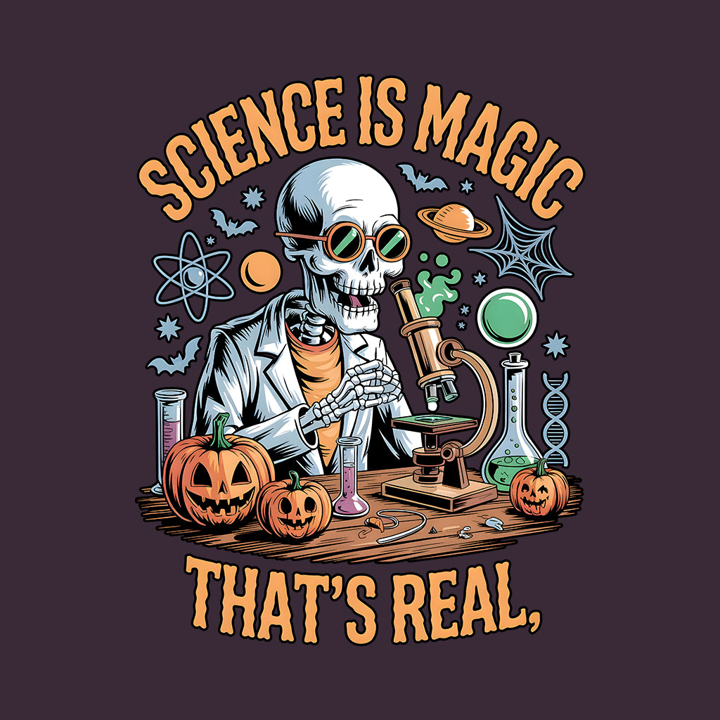 Science Is Magic T-Shirt, Skeleton Scientist Sweatshirt, Pumpkin Lab Hoodie | PRODUCT CODE: SCNMWERJG