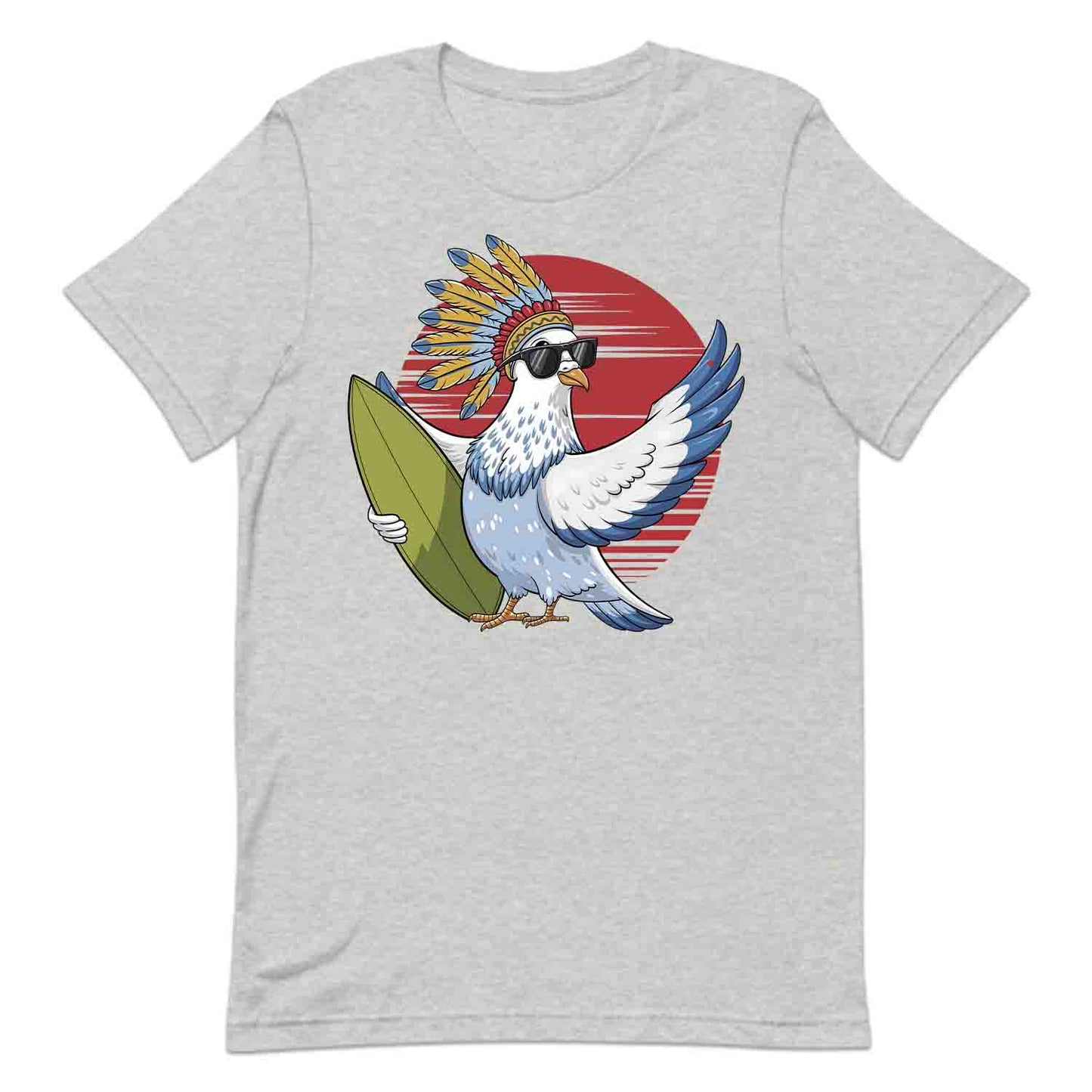 Surfing Pigeon T-Shirt, Sweatshirt, Hoodie – Retro Tribal Beach Bird Ocean Lover Top | PRODUCT CODE: SHFRGNISPW
