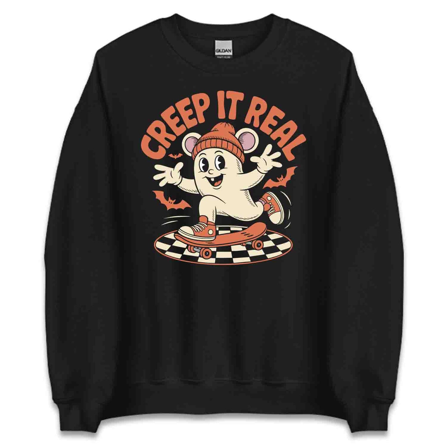 Skateboarding Ghost T-Shirt, Creep It Real Sweatshirt, Spooky Skater Hoodie | PRODUCT CODE: SKWRBAHSG
