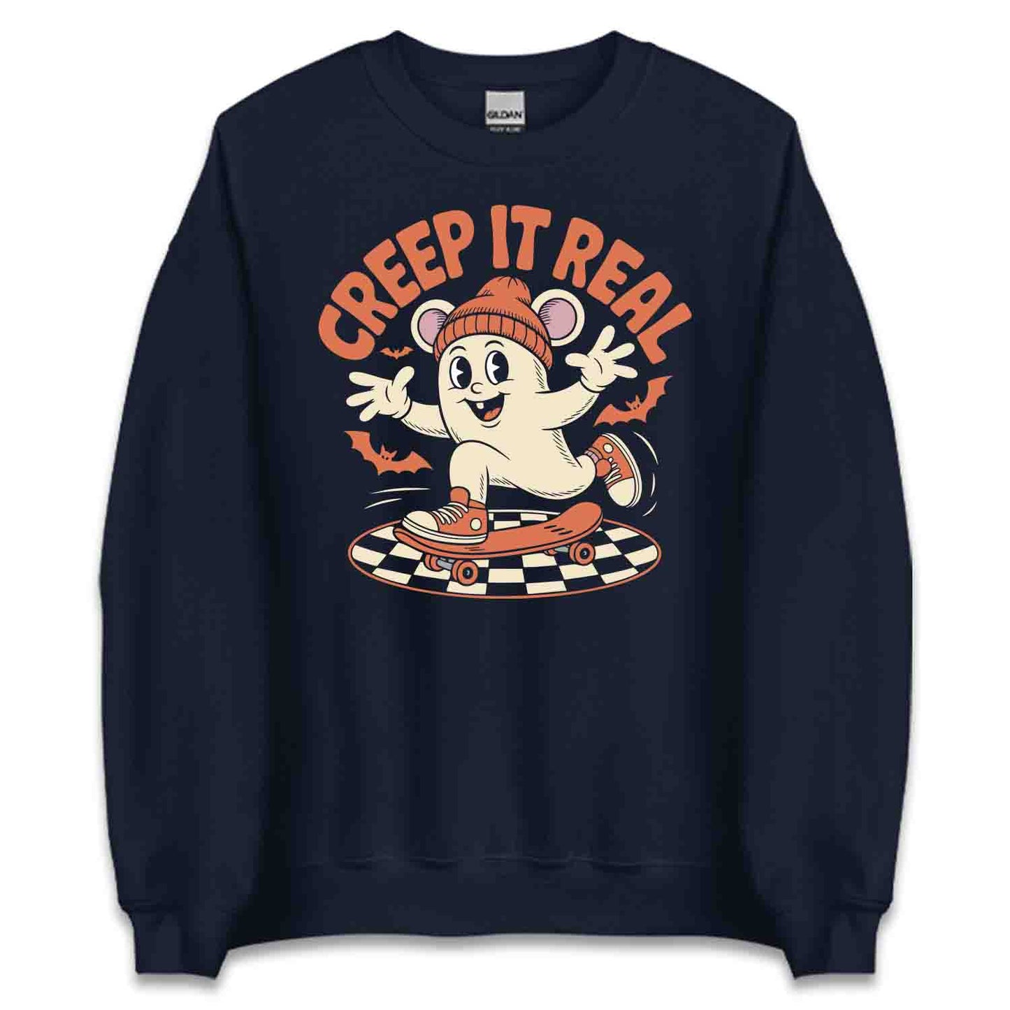 Skateboarding Ghost T-Shirt, Creep It Real Sweatshirt, Spooky Skater Hoodie | PRODUCT CODE: SKWRBAHSG