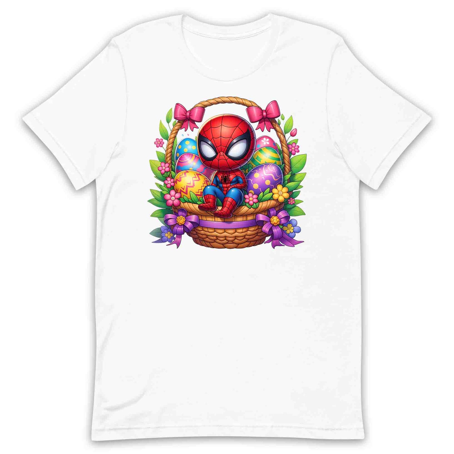 Spider-Man Easter Basket T-Shirt | Chibi Superhero Egg Hunt Jumper | Fun Marvel Holiday Hoodie | PRODUCT CODE: SPEUYHRCETU