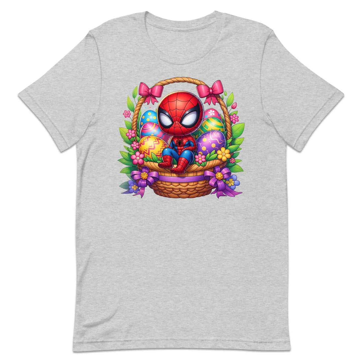 Spider-Man Easter Basket T-Shirt | Chibi Superhero Egg Hunt Jumper | Fun Marvel Holiday Hoodie | PRODUCT CODE: SPEUYHRCETU