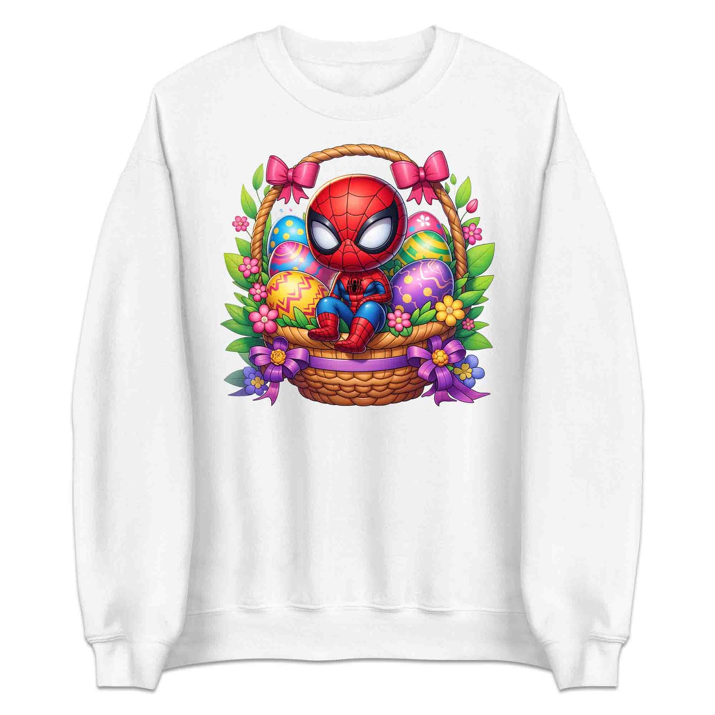 Spider-Man Easter Basket T-Shirt | Chibi Superhero Egg Hunt Jumper | Fun Marvel Holiday Hoodie | PRODUCT CODE: SPEUYHRCETU