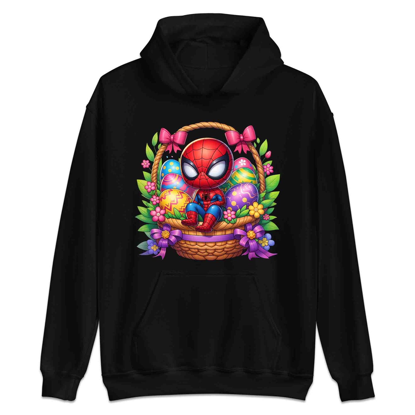 Spider-Man Easter Basket T-Shirt | Chibi Superhero Egg Hunt Jumper | Fun Marvel Holiday Hoodie | PRODUCT CODE: SPEUYHRCETU
