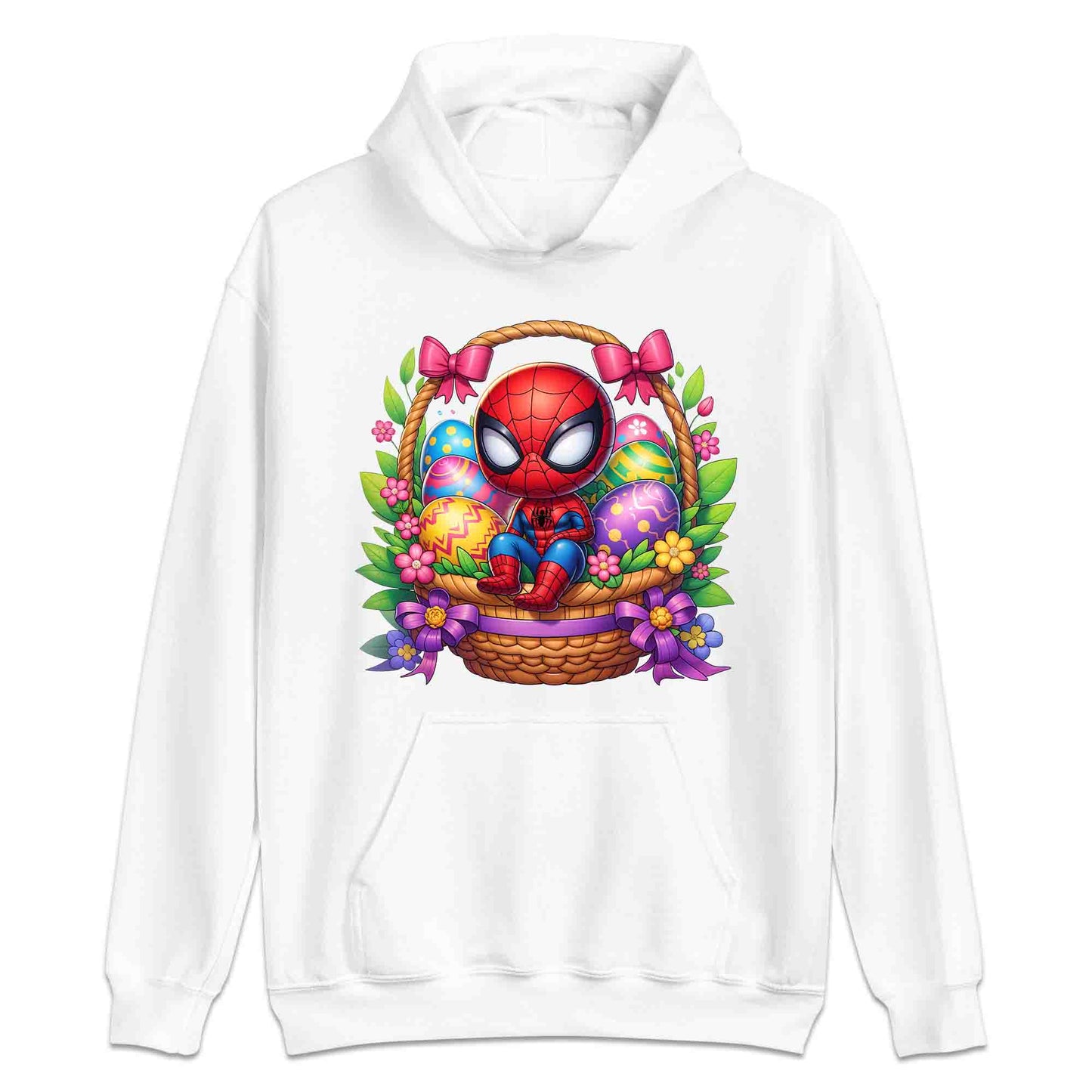 Spider-Man Easter Basket T-Shirt | Chibi Superhero Egg Hunt Jumper | Fun Marvel Holiday Hoodie | PRODUCT CODE: SPEUYHRCETU